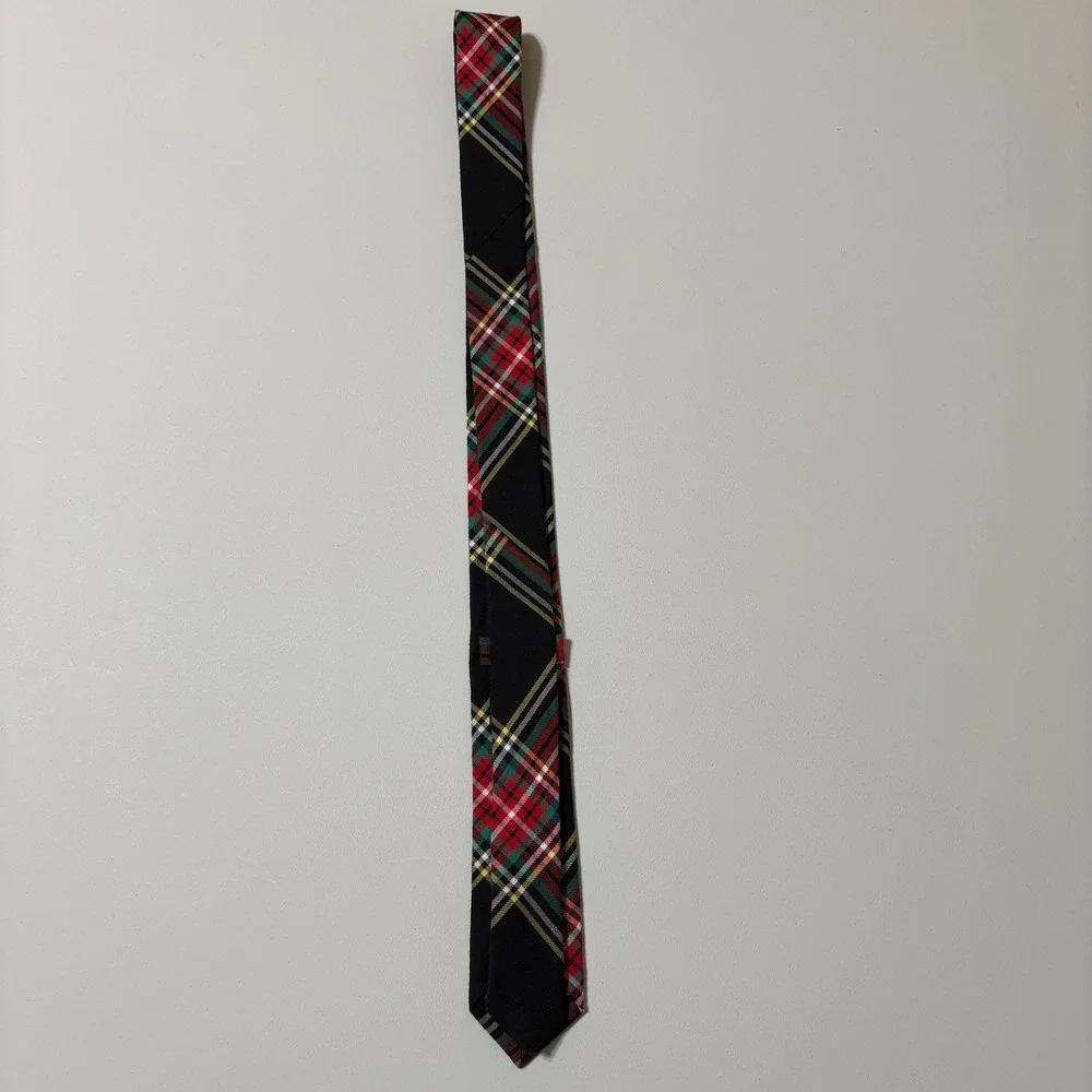 Crewcuts Boys Tartan Plaid Necktie Size 2-7 Black Red Preppy Holiday School Tie
